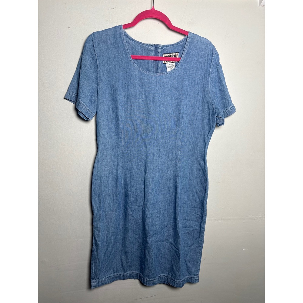 Forenza Vintage 90s Denim Shift Dress Light Wash Cotton Short Sleeve Blue Sz 10